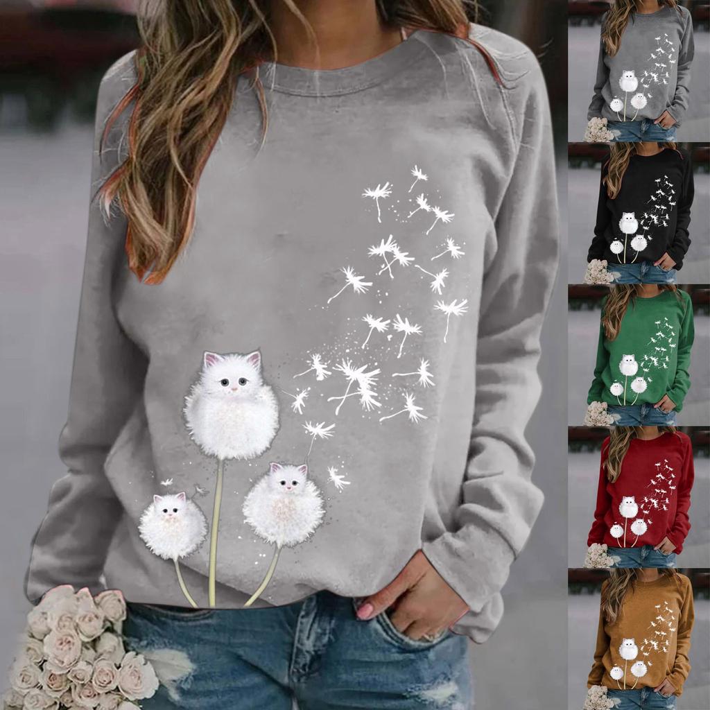 Printing Sweater Round Neck Pullover Top Casual Long-sleeved Women's T-shirt