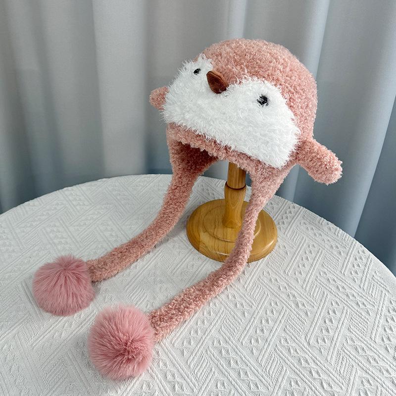 Winter Cartoon Penguin Hat Women's Outdoor Warm Ear Protection Knitted Wool Hat Versatile Face Small Pullover Hat