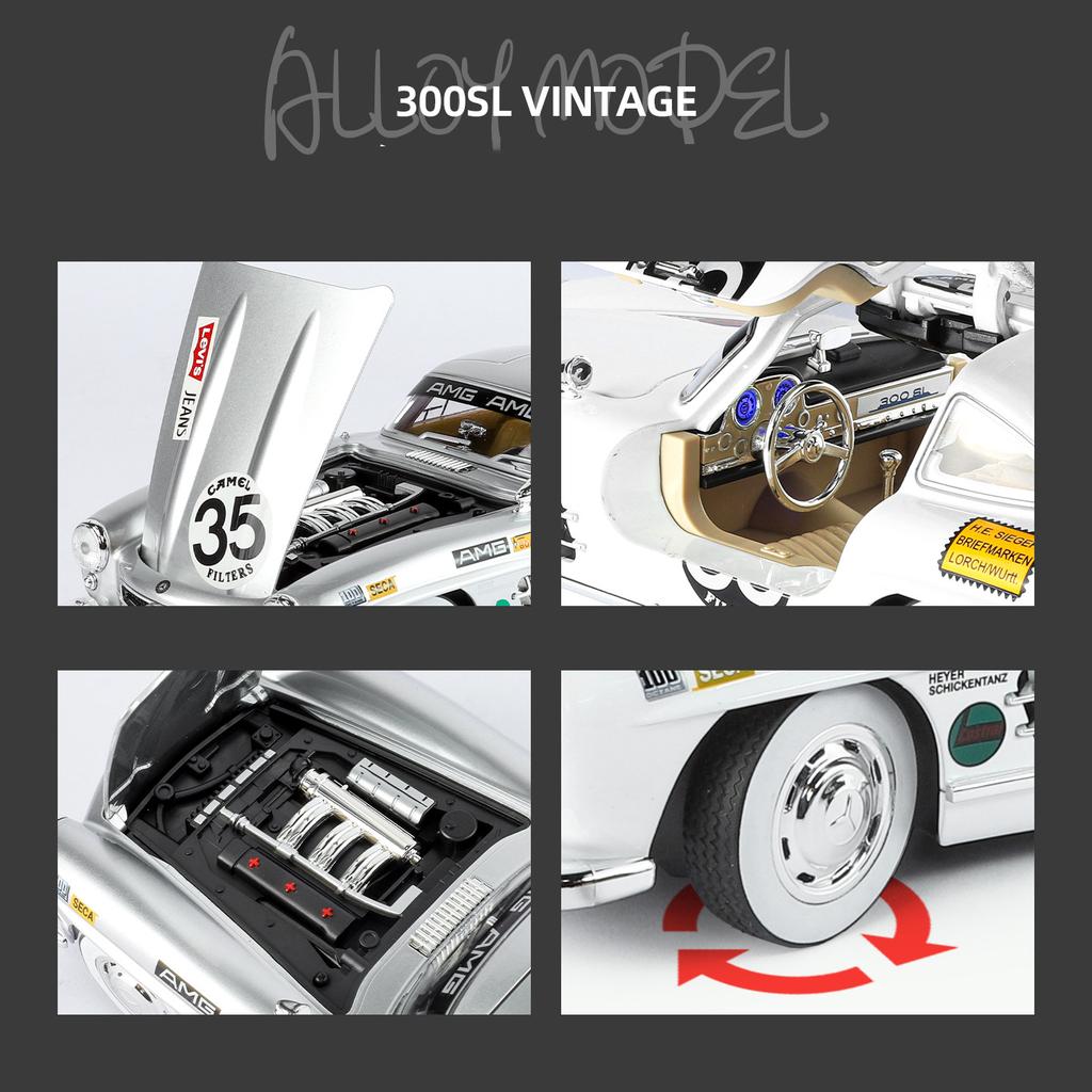 EFVAK1 NEW 1:18 Benzs 300SL Alloy Car Model Sound and Light Pull Back Children's Toy Collectibles Birthday Gift