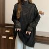 Women's Clothing Autumn Winter Korean Fashion Rhinestone Thick Warm Basic T-shirts High Collar Black Oversized Long Sleeve Tops