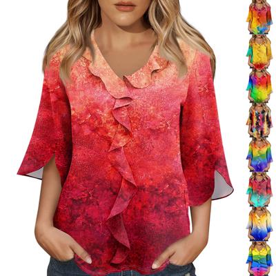 Рубашки с рукавом 3/4 для женщин, милые топы, футболки с рисунком, блузки, повседневные базовые топы больших размеров, пуловеры