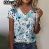 Простая графическая печать свободного покроя женская трендовая одежда новая женская футболка модная рубашка с коротким рукавом женская блузка с V-образным вырезом 2025