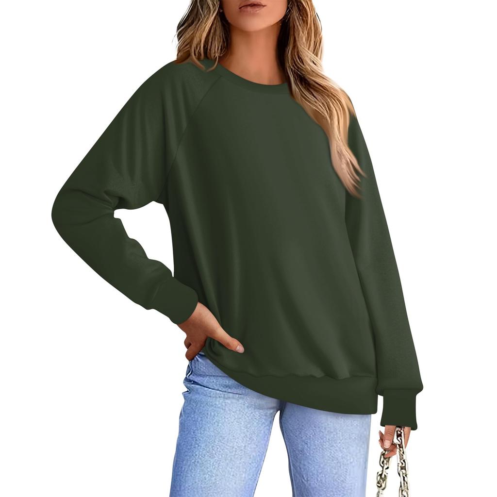 Женская повседневная модная однотонная блузка с длинным рукавом и круглым вырезом с рукавом реглан