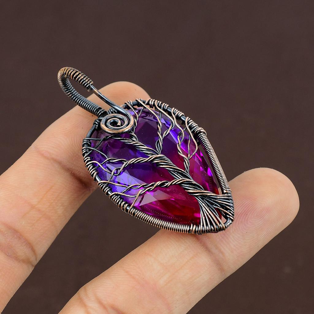 Подвеска из натурального двухцветного турмалина с медной проволокой 2,2 дюйма K4N89