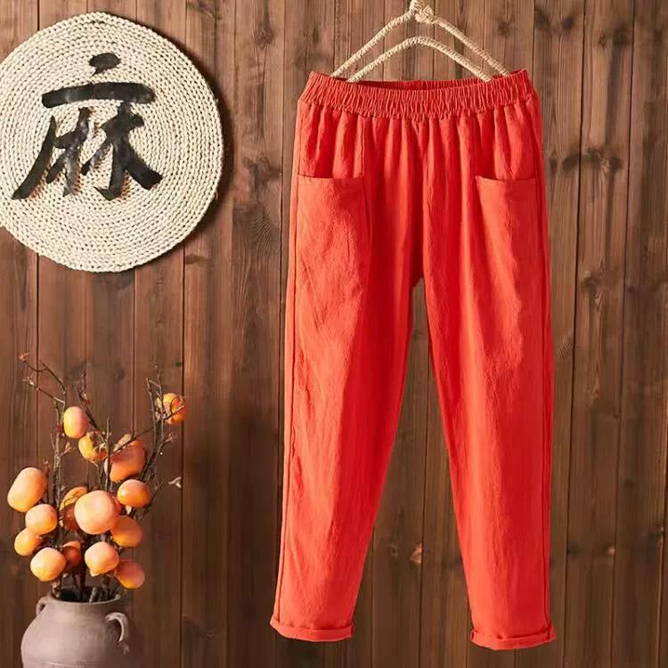 Женские свободные узкие брюки из хлопка и льна, летние тонкие шаровары с девятью точками, повседневный прямой крой
