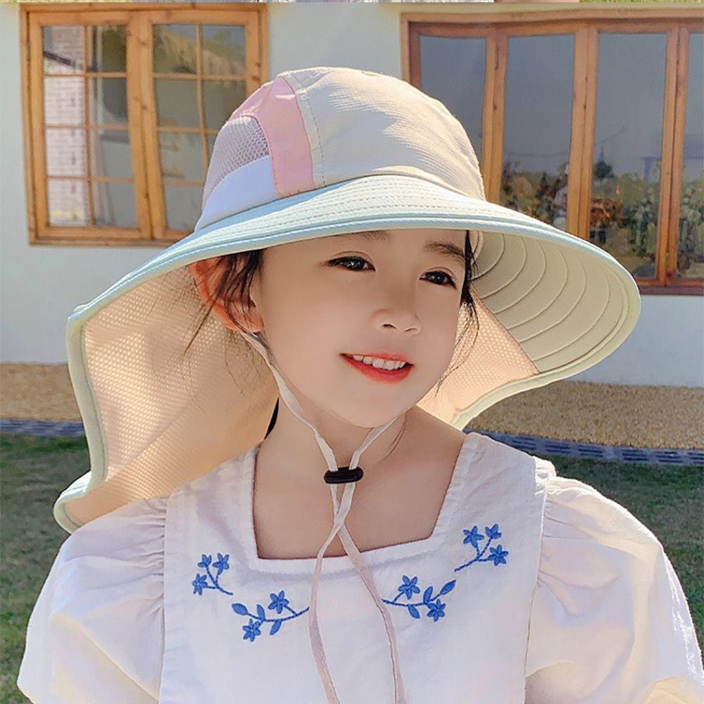 Wide Brim Beach Hats With Neck Flap Strap Panama Cap Fashion Bucket Hat Outdoor