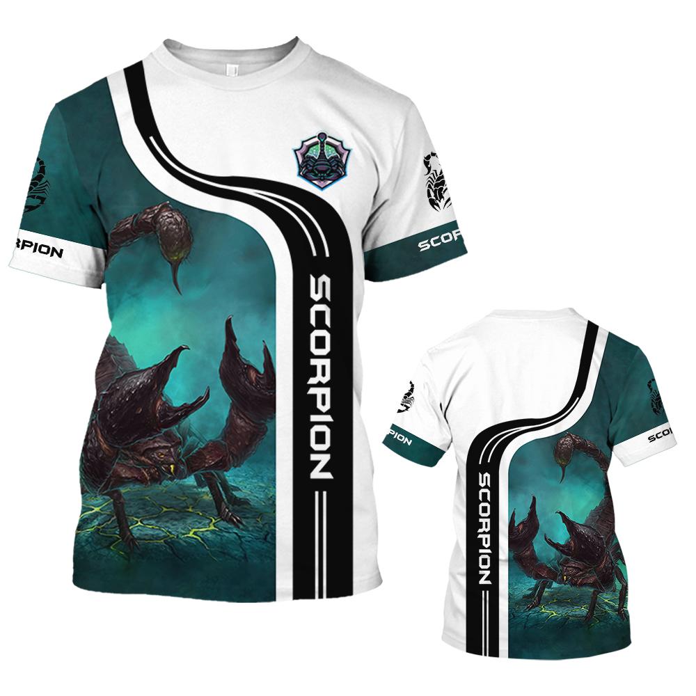 Мужская футболка с изображением животных, летняя футболка с короткими рукавами и скорпионом, забавные футболки с 3D принтом, модная повседневная мужская спортивная рубашка, мужская одежда большого размера