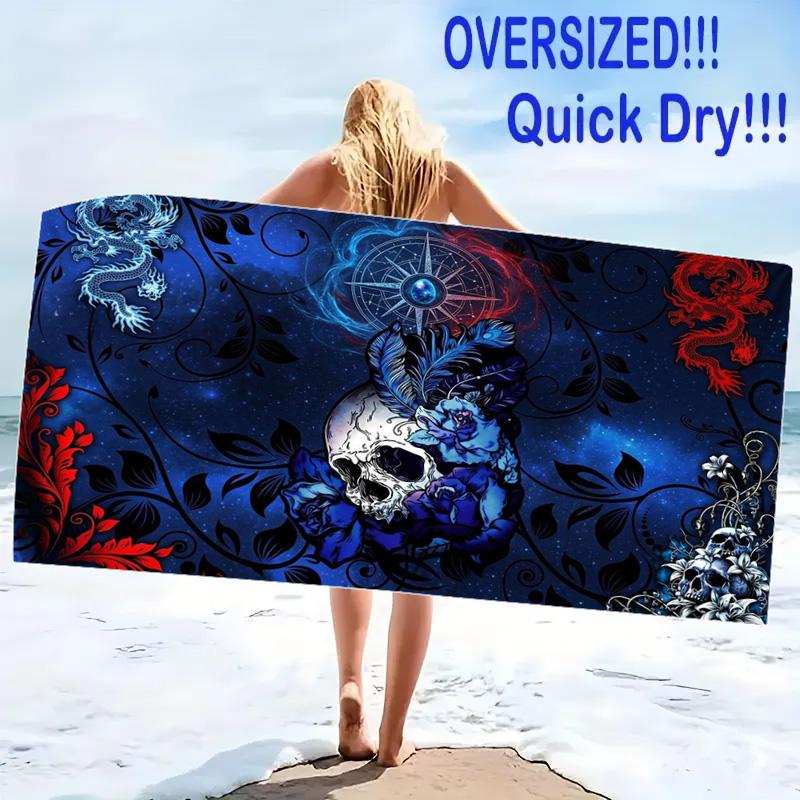 Gothic Skull Print Beach Towel, Large Soft Quick Dry Towel for Beach Camping Swimming