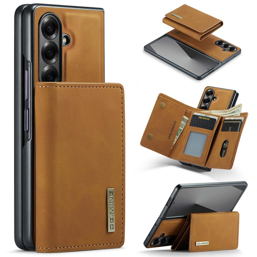 DG.MING M1 Series for Samsung Galaxy Z Fold7 5G Phone Case PU + TPU + PC Back Cover with Magnetic Tri-Fold Wallet Kickstand
