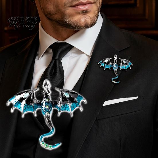 Long-lasting Dragon Pin 2Pcs Rhinestone Flying Brooch, Western Winged Lapel Pin, Alloy Brooch Sweater Cardigan Coat Suit Scarf Decor, Men Jewelry