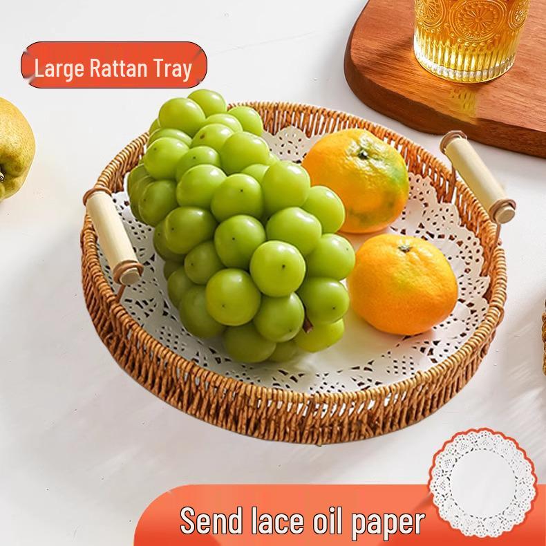 Плетеный ротанговый поднос для закусок и фруктов - Корзина для выпечки, пирожных, хлеба и сухофруктов для гостиной
