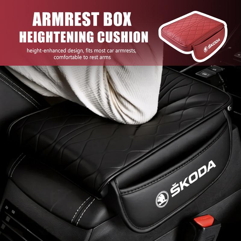 Leather Car Armrest Mat Center Console Arm Rest Protection Cushion Cover For Skoda Fabia Kodiaq Kamiq Superb Yeti Octavia Enyaq JC6