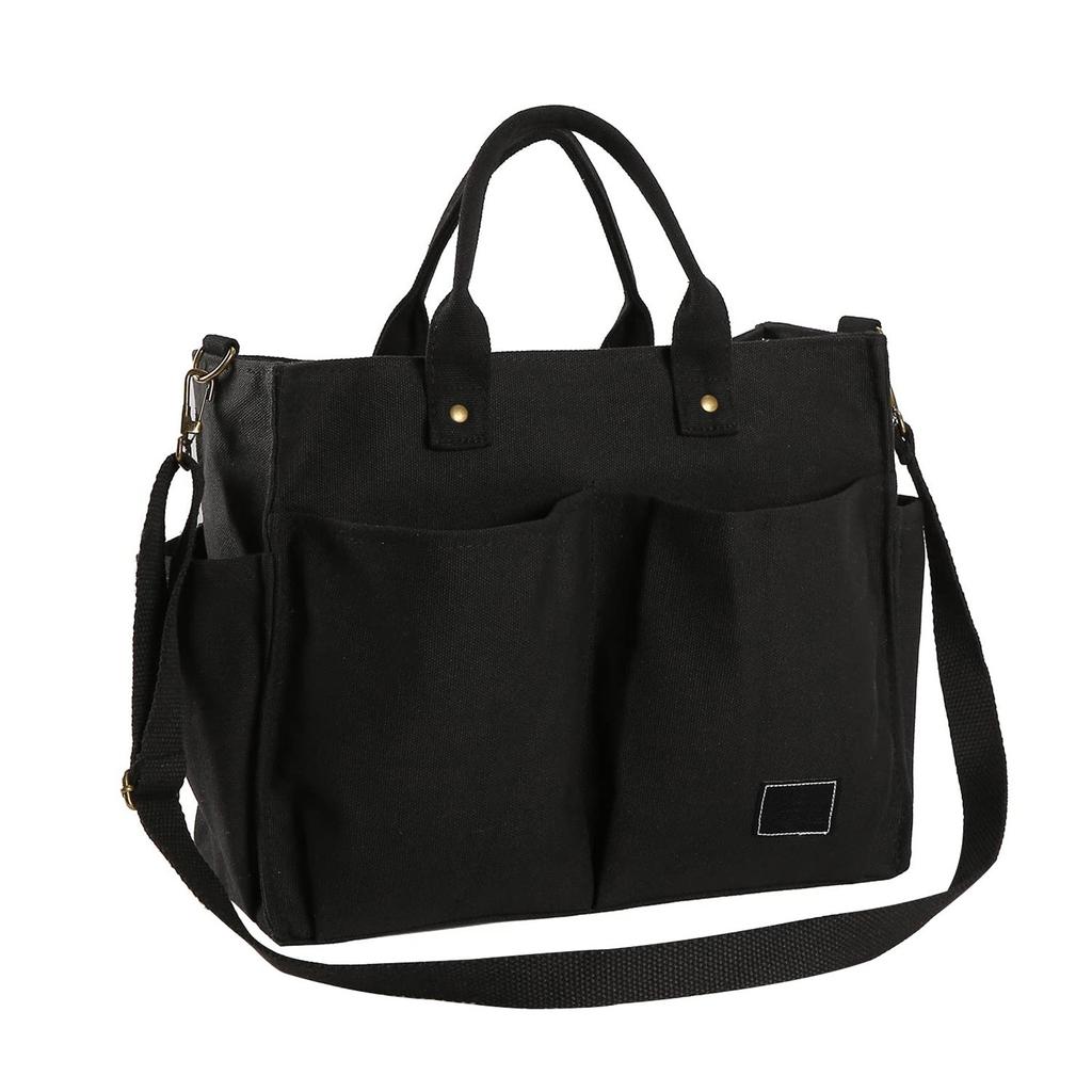 Women's Canvas Shoulder Bag With Zip Casual Beach Bag Shopper Tote Handbag Fabric Bag Everyday Bags For Work Travel Shopping