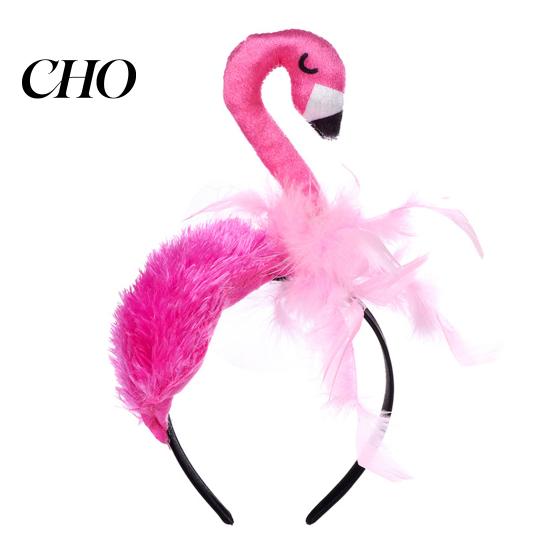 Three-dimensional Flamingo Headpiece Women Headband 3D Design Pink Feather Soft Velvet Plush Fabric Hair Hoop Summer Beach Festival Party Accessory