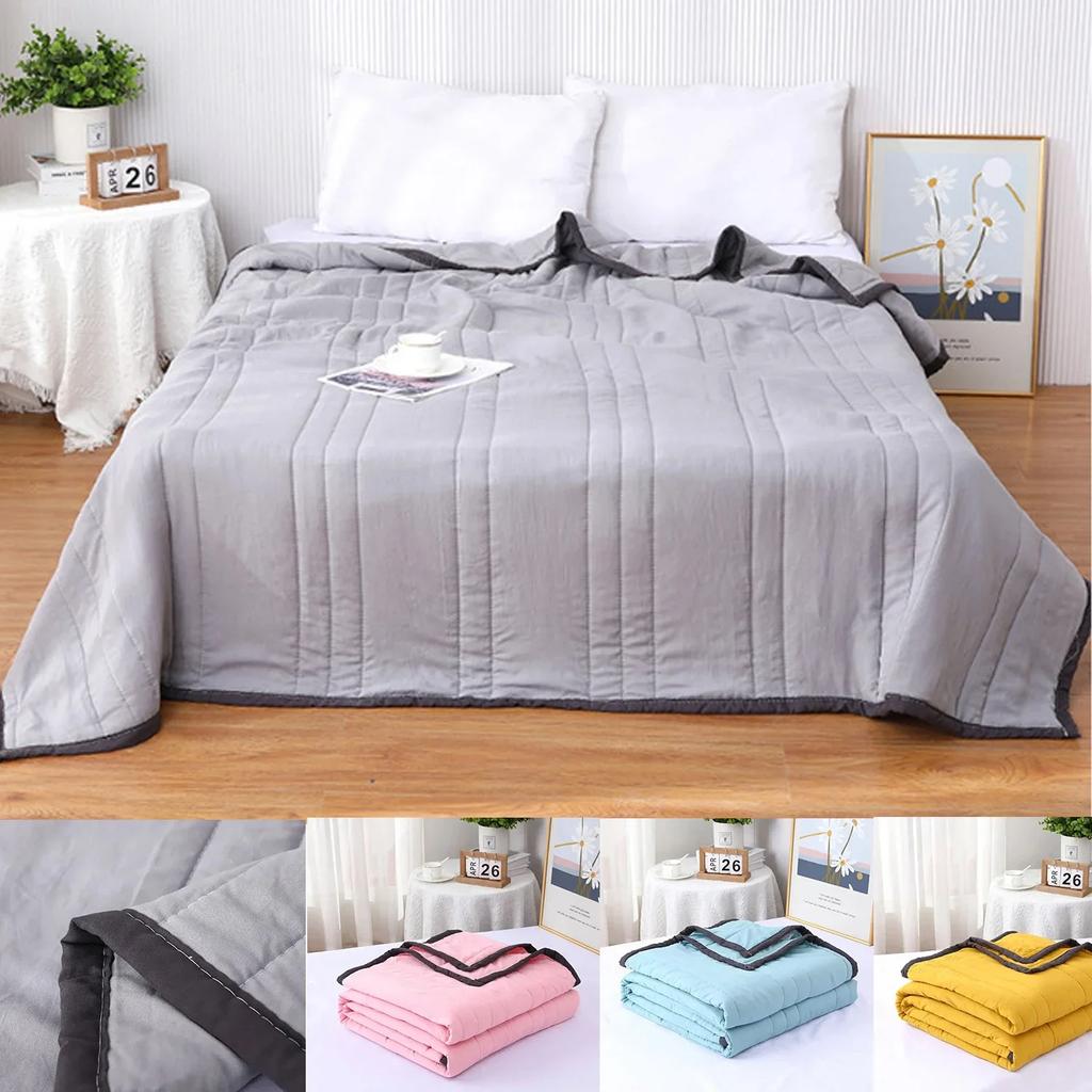 Washed Cotton Summer Cool Blanket, Solid Color Air Conditioner, Washable, Single Student, Child, Adult Summer Blanket Edredon