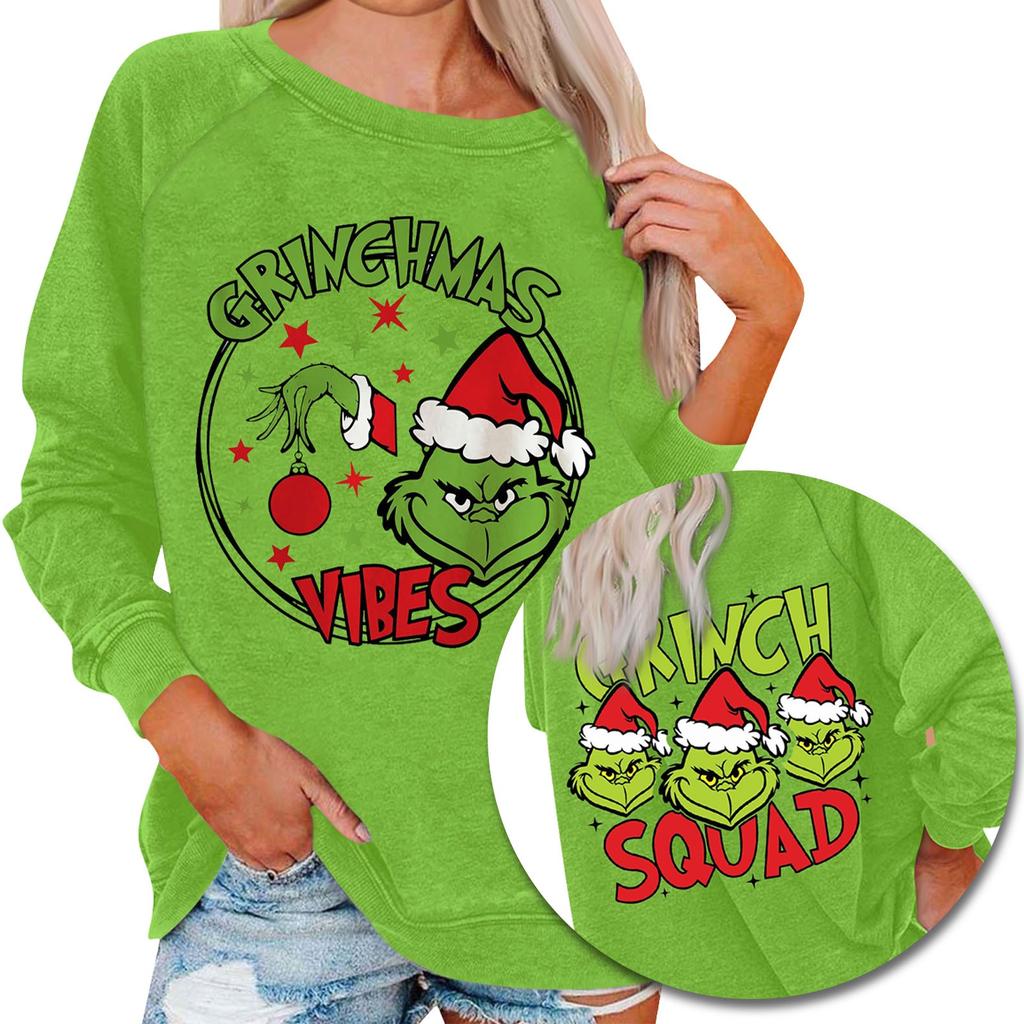 Женский повседневный модный рождественский принт с длинным рукавом и круглым вырезом, пуловер, топ