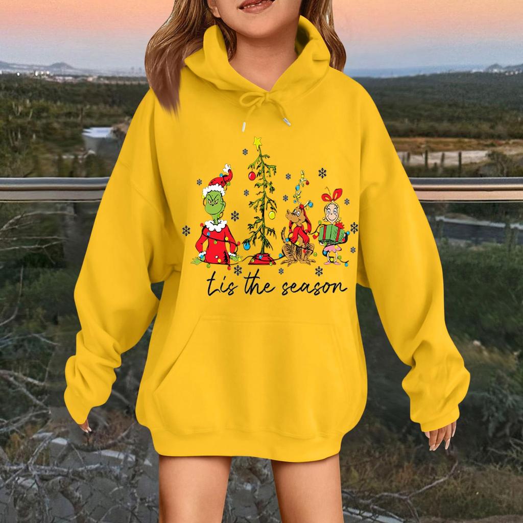 Children's Fashionable Casual Long-sleeved Loose Christmas Print Pullover Hooded Sweatshirt