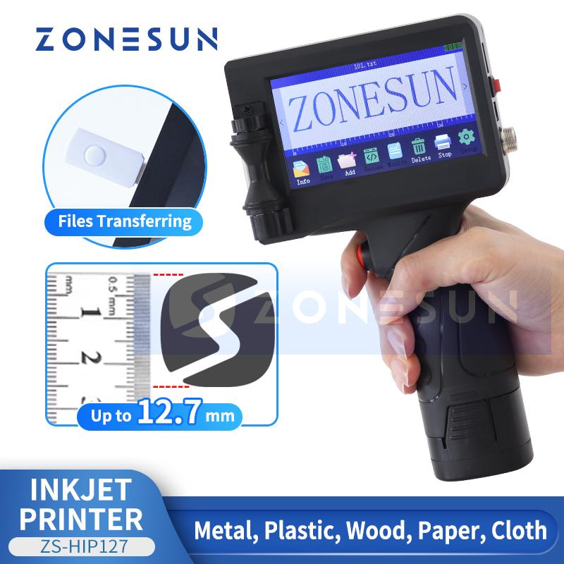 ZONESUN ZS-HIP127 Handheld Portable Inkjet Printer 12.7mm QR Code Barcode Date Logo Printer for Metal Plastic Wood Paper