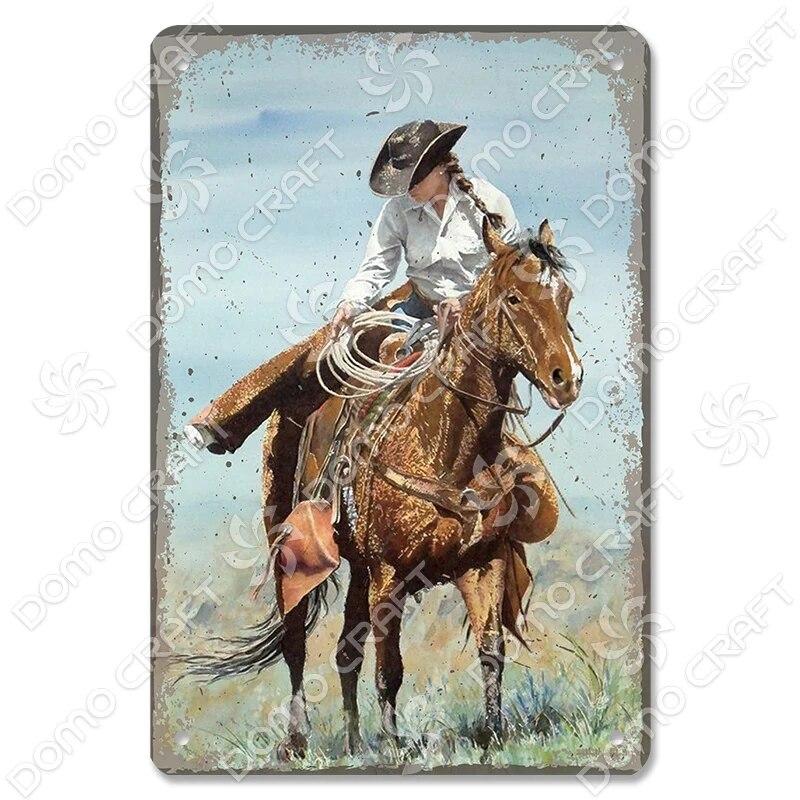Cowgirl Tin Sign Metal Plaque Cowboy Boots Pony Metal Poster Vintage Wall Decor for Horse Riding Club Garden Home