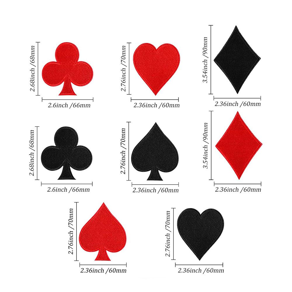 8Pcs Poker Embroidery Patches Spades Poker Red Heart Iron On Patches DIY Clothes Applique