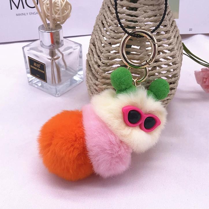 Кролик Рекс красочная гусеница плюшевая сумка кулон брелок креативный милый женский норковый ювелирный подарок