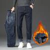 Зимние мужские плюшевые толстые флисовые брюки из овечьей шерсти, термоджинсы, повседневные брюки, ветрозащитные теплые хлопковые джинсовые брюки