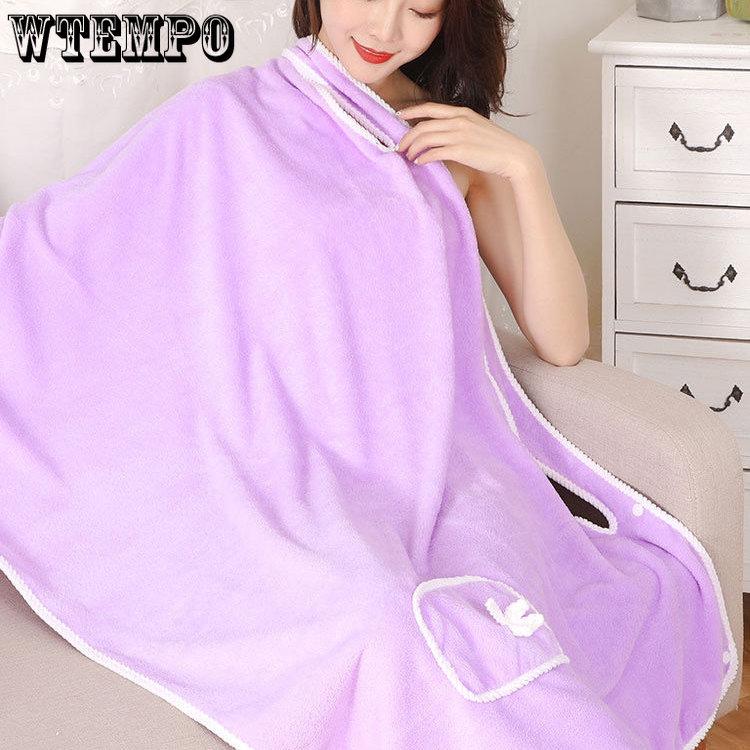 WTEMPO Многофункциональное женское дорожное повседневное банное полотенце, мягкий впитывающий халат, банный халат с карманом и бантом, пляжные полотенца