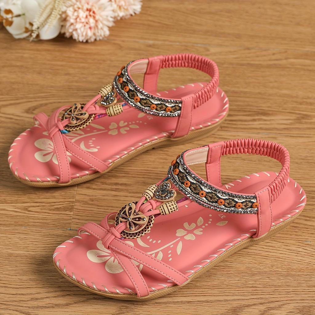 Fashion Retro Women's Sandals Flower Print Sewing Shoes Summer