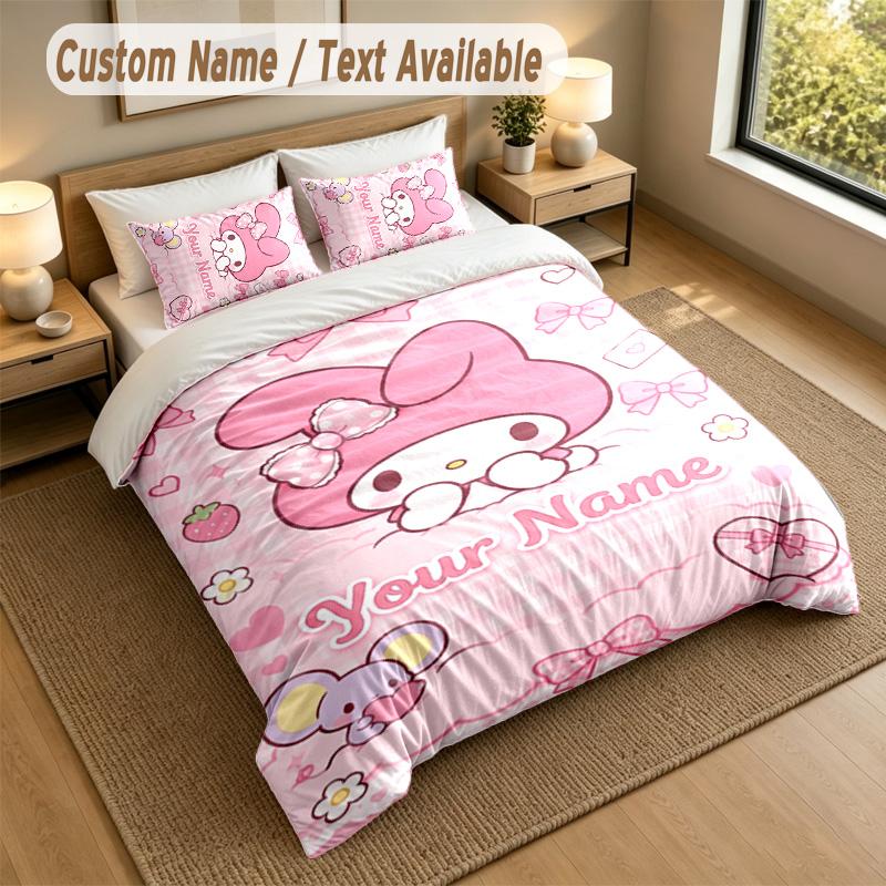 3Pcs Bedding Set Custom Name Text, 1 Sheet 2 Pillowcases Home Bed DecorMy Melody