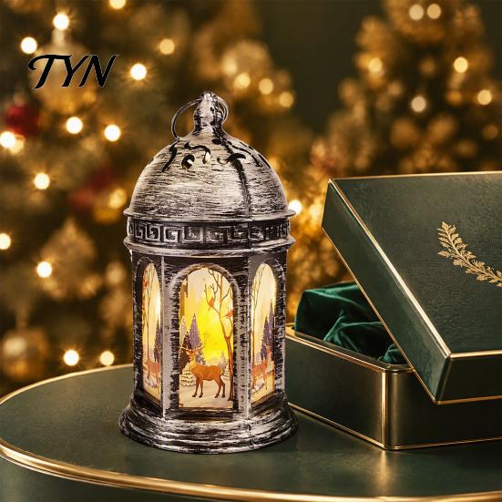 Flameless Candle Lantern Retro Christmas Night Light, Battery Operated LED Lamp, Decorative Flickering Portable Flame Hanging for Home Holiday