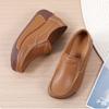 Fashion Women Platform Shoes PU Leather Wedge Heels Waterproof Loafers Non-slip Casual Walking Shoes Slip-on Mother Shoes
