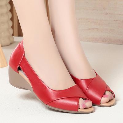 4см Высокое качество Открытый носок Удобные Натуральная кожа Сандалии Летняя обувь Тренд 2025 Средний каблук Клинья Сандалии для офиса Мама