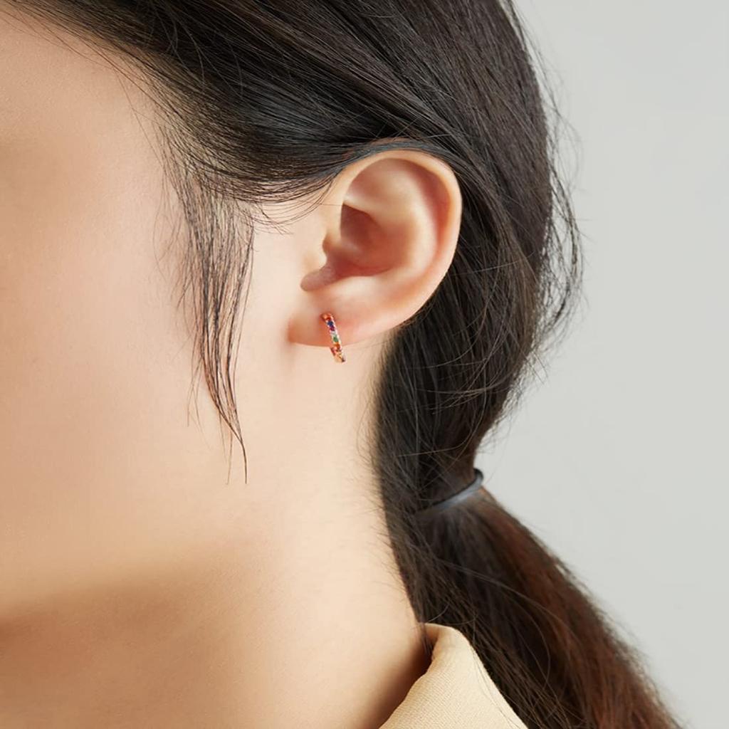 Rockyu Серьги для 925 Зеркальное Кольцо Хуп Ювелирные изделия Женские, Серебро, Цирконий, Мульти-Бриллиант, Отделка, Круглые, Серьги, Серьги, Гипоаллергенные,