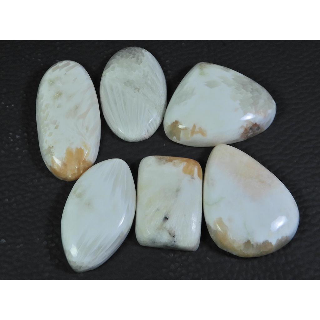 06Pcs Natural Scolecite Mix Cabochon Loose Gemstone Lot 195Cts. A-762