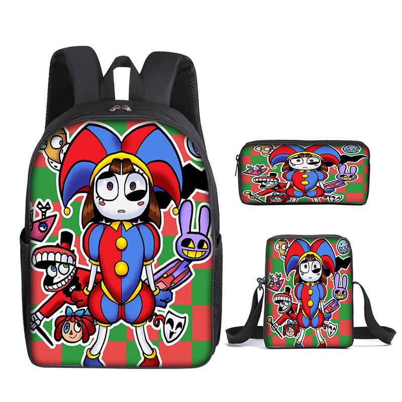 New Cartoon Circus Surprise Backpack Set 3-Piece Student Backpack Crossbody Bag Pencil Case