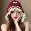 Hollow Out Lace Beanies Pearl Tassels Knit Cap Casual Crochet Flower Knitted Hat  Girls