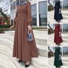 Women Vintage Dubai Abaya Turkey Sundress Solid Muslim Islamic Clothing Long Sleeve Maxi Long Dress
