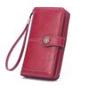Women's Retro Oil Wax Leather Wallet - Long, Hollow Design, Multifunctional with Large Phone Capacity