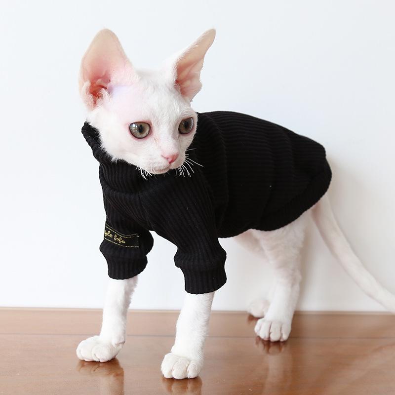 Petstyle 2024 Осень/Зима Рубашка с высоким воротником в рубчик с лацканами и рукавами-крылышками с кошачьим принтом
