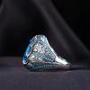 Retro Handmade Turkish Rings for Men Vintage Metal Silver Color Inlaid Blue Zircon Punk Ring Muslim Jewelry