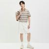Silk Cotton Color Woven Fine Strip Short-Sleeved Collar Polo
