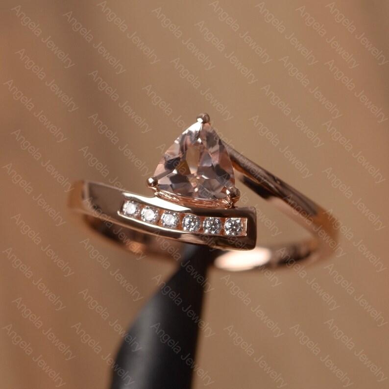 Women's Pink Trillion Cut Morganite Gemstone Ring 925 Sterling Silver Statement Band For Engagement & Wedding Wear