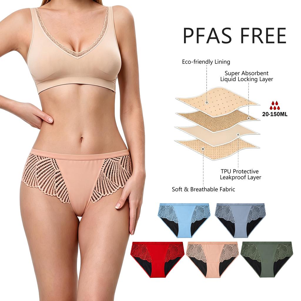 Shanhao Women's PFAS-free Period Panties High Stretch 4-Layer Absorbent Low-Rise Performance Bio Based Period Underwear