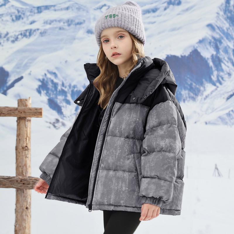 Children's Down Cotton Jacket for Boys and Girls Outdoor Thickened Color Matching Hooded Jacket