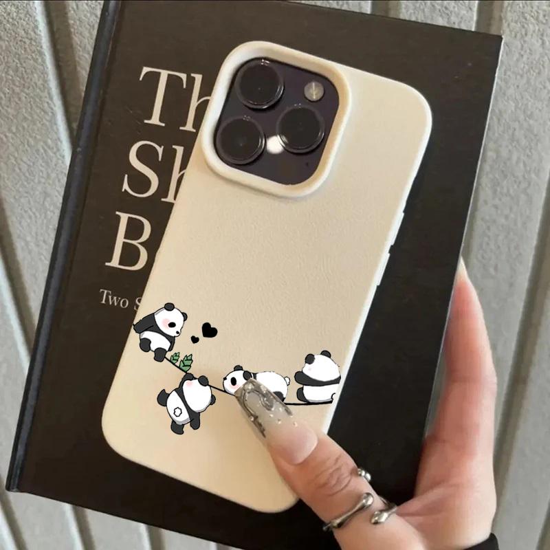 17AIR Чехол для телефона с взаимодействующими пандами для iPhone 14 15 16E Plus Pro X XR XS 16E iPhone 11 12 13 Pro Max Конфетный цвет Личи-текстура