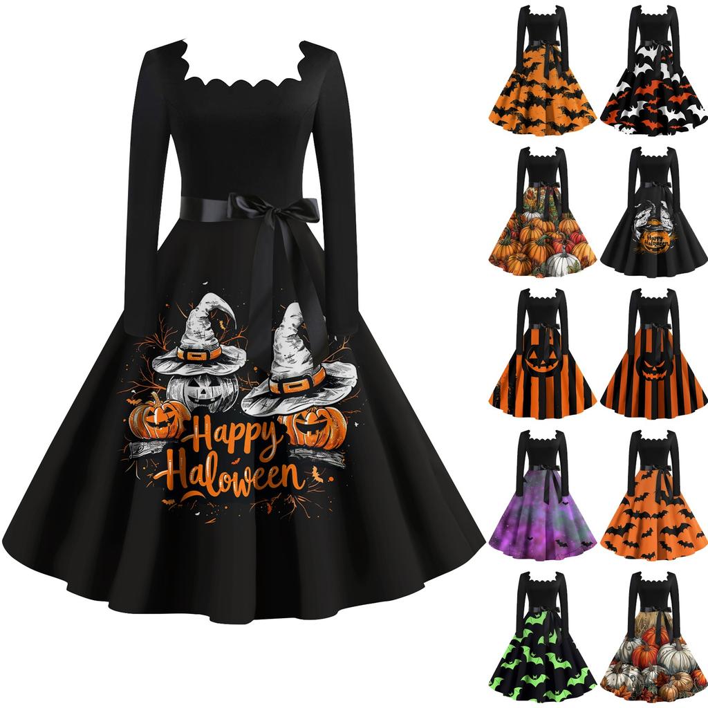 Женское повседневное модное платье в стиле ретро с квадратным вырезом и длинными рукавами