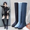 Женские высокие сапоги Европа, Америка, осенне-зимние на низком каблуке с высоким голенищем на среднем каблуке женские сапоги стройнящие ноги джинсовые сапоги до колена