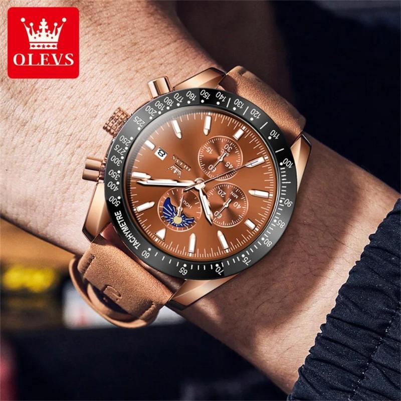 OLEVS Calendar Waterproof Men Business Wristwatch Leather Strip Luminous Quartz Watch