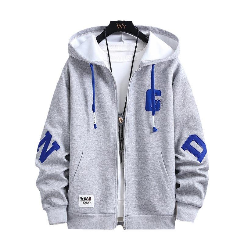 Autumn Cardigan Sweatshirt Teenager Men Loose Hooded Fashion Printed Top Middle School Students Sweatshirt Trendy Jacket