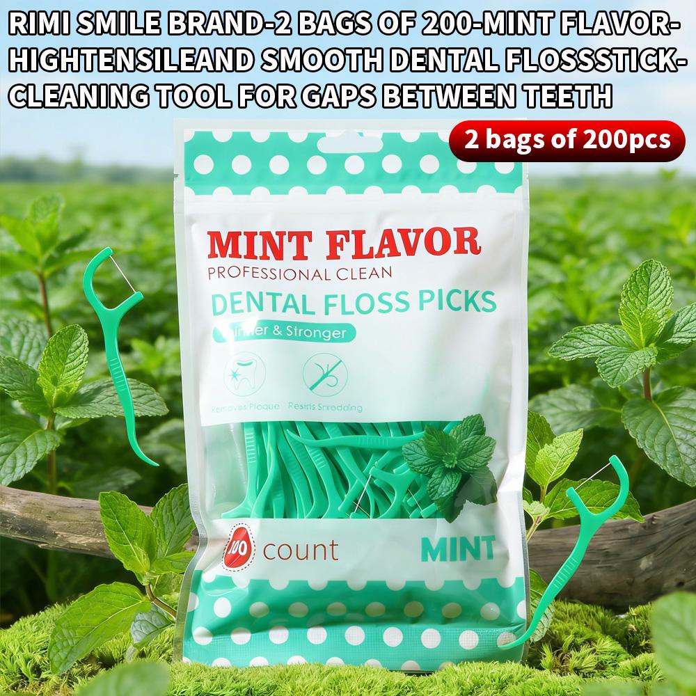 Зубочистки с нитью RIMI SMILE Мята 200 штук (2 упаковки), Высокопрочные ультратонкие зубочистки для эффективной очистки межзубных промежутков